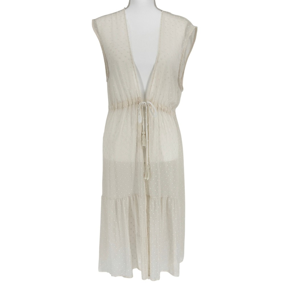LC Lauren Conrad Cream Kimono Swiss Dot Sheer Tassel Tie Cottagecore Boho